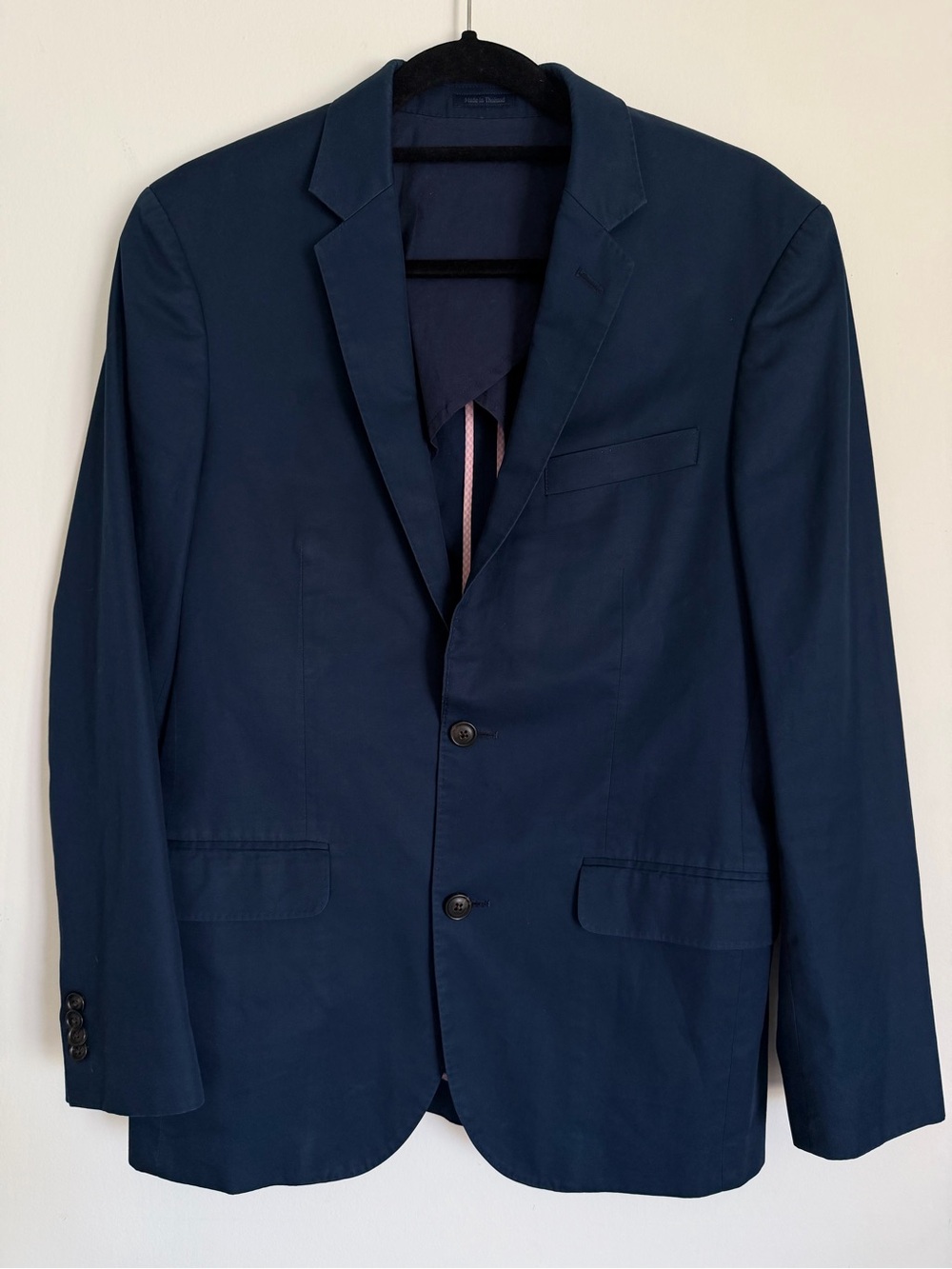 Bonobos Men’s Unconstructed Cotton Blazer 38R Navy Pink Gingham Trim Preppy